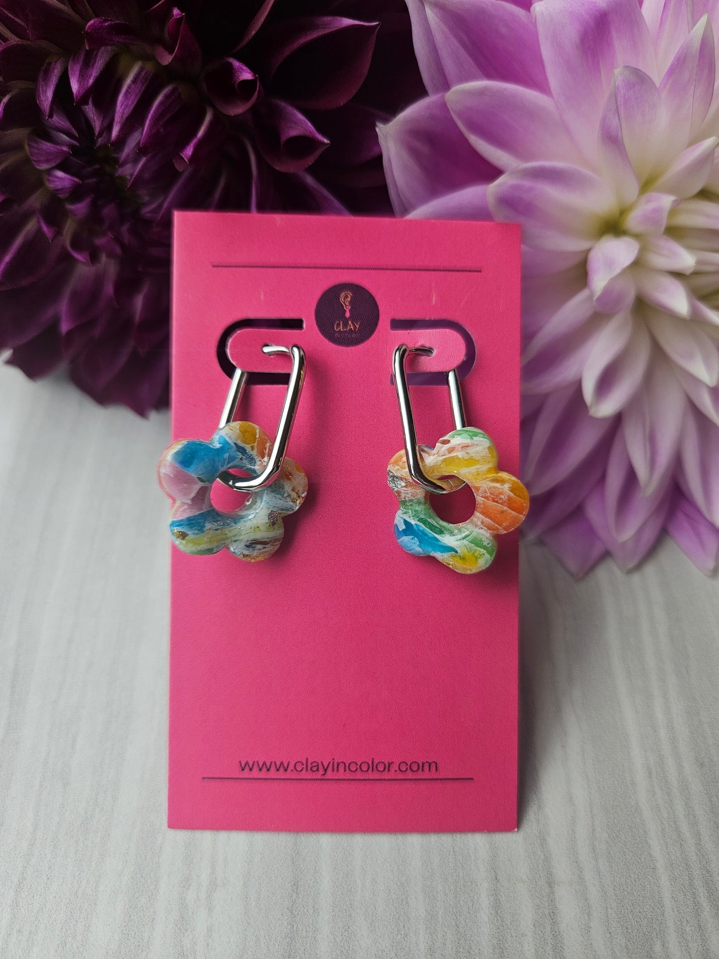 Rainbow Daisy Hoops