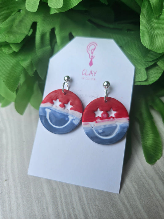 Red, White, and Blue Smiley Face Dangles