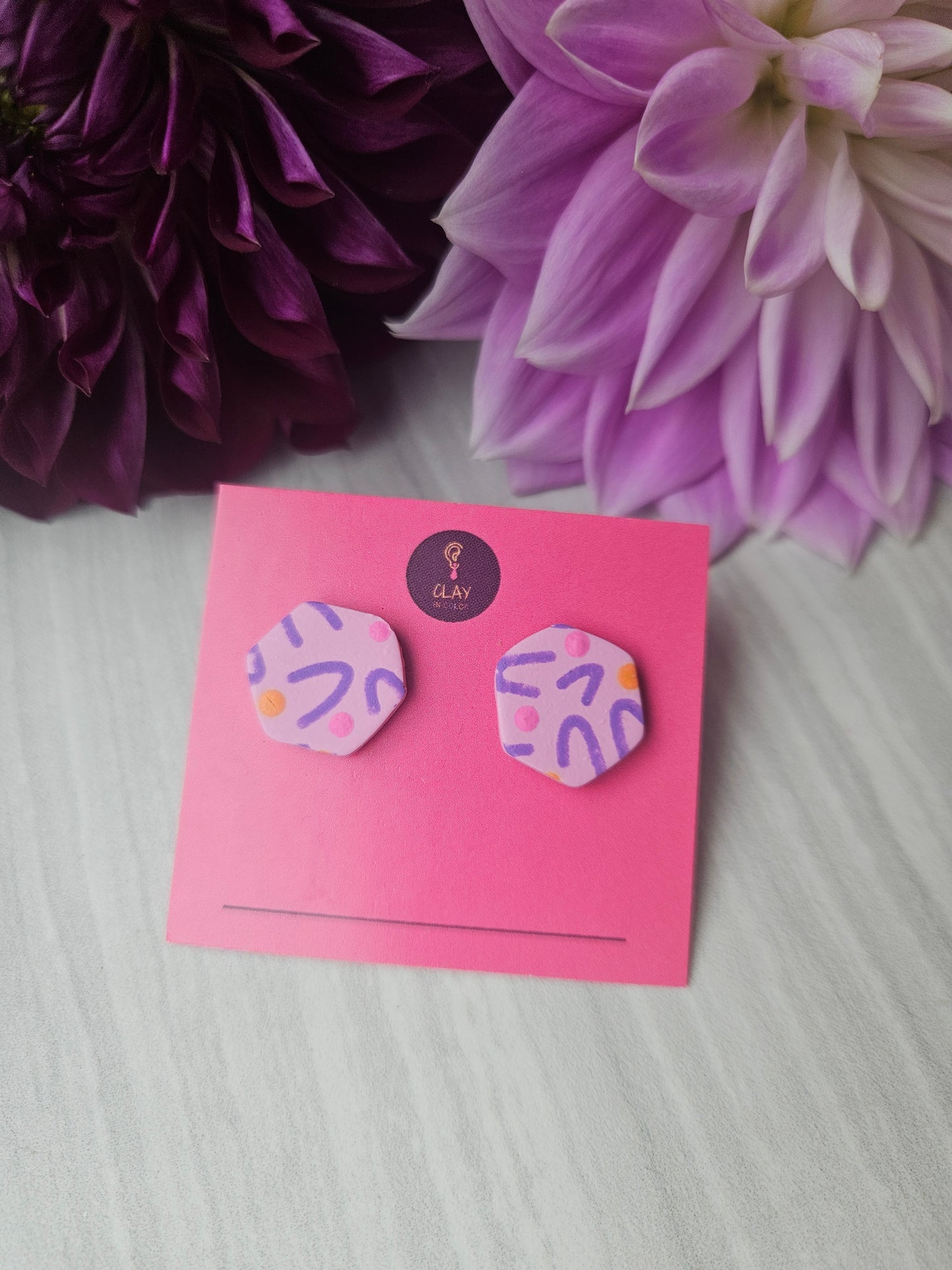 Pink Squiggle Studs