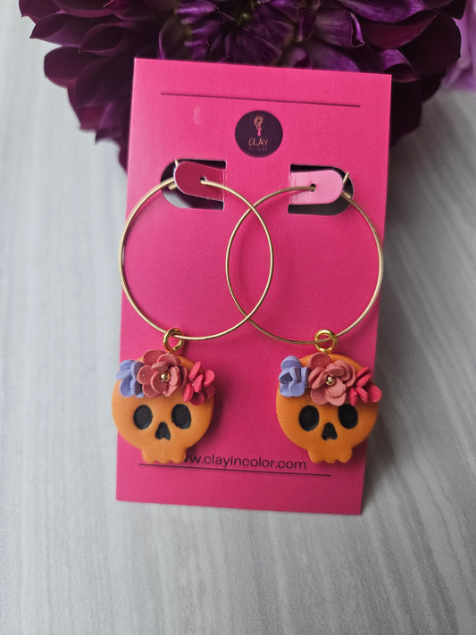 Floral Skull Hoops