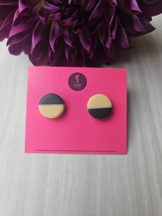 Black and Beige Circle Studs