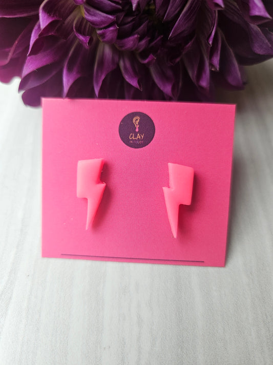 Lightning Bolt Studs in Hot Pink