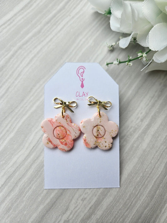 Pink Marble Flower Dangles