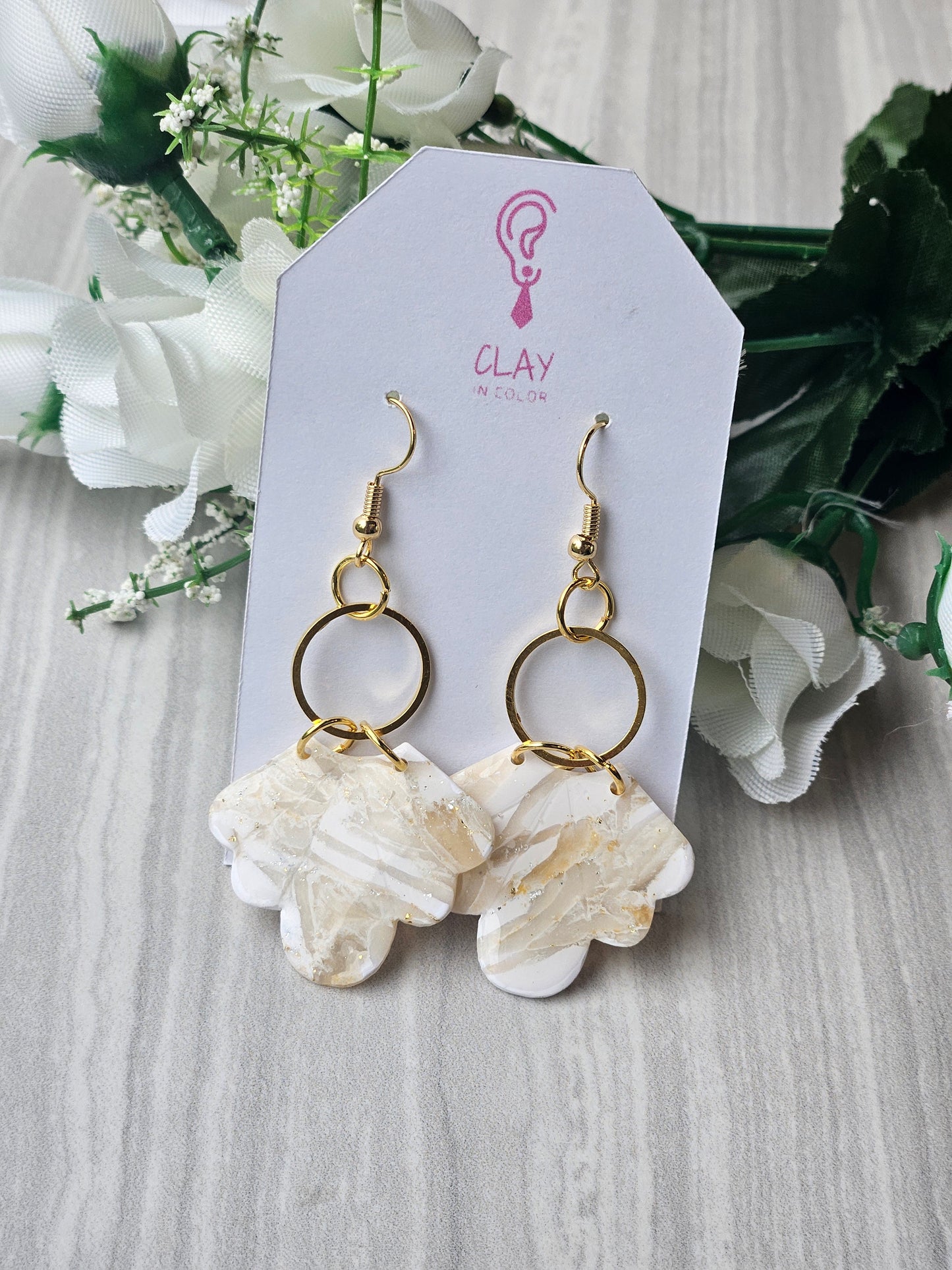 White Marble Scallop Dangles