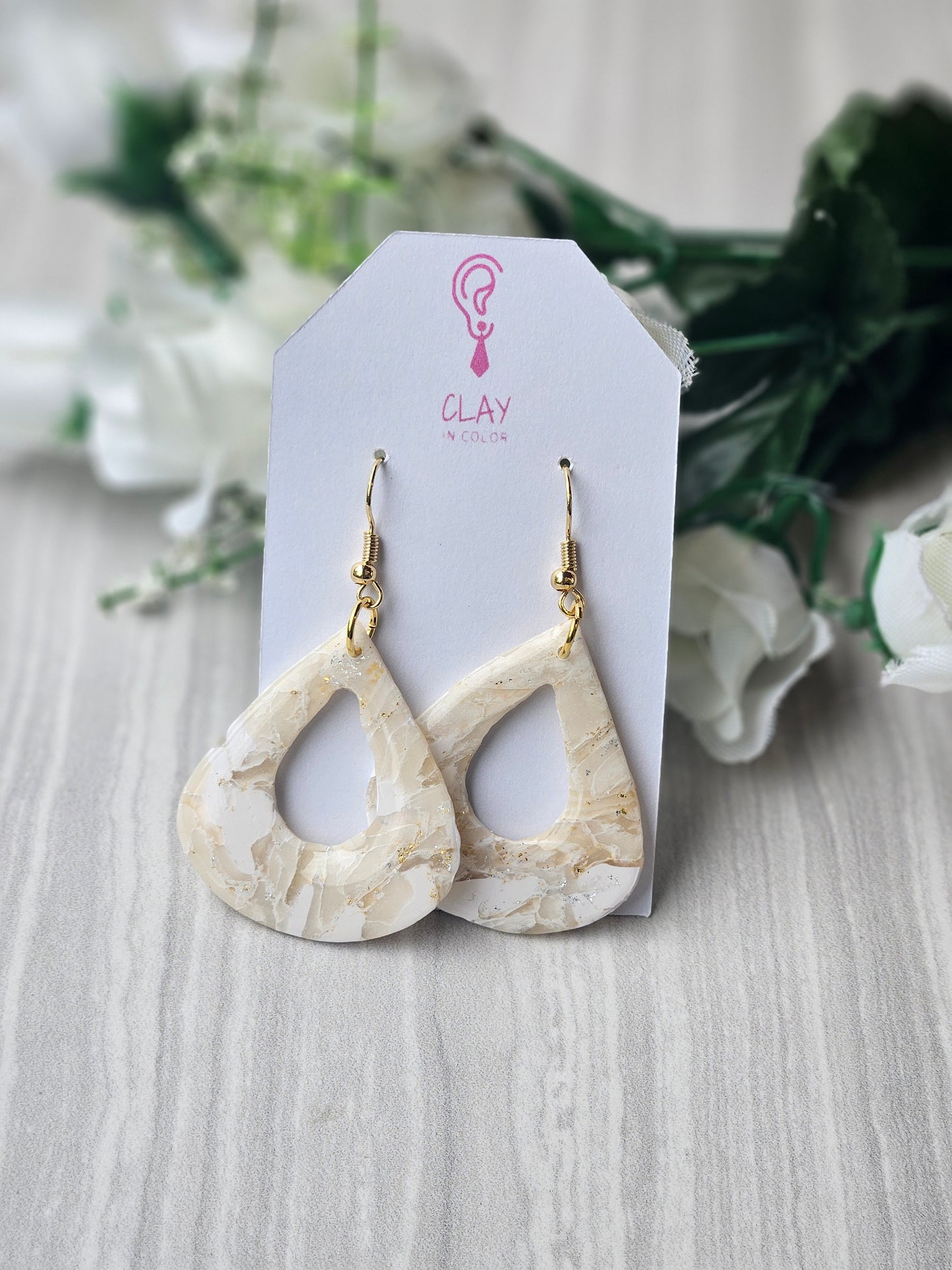 White Marble Teardrop Dangles