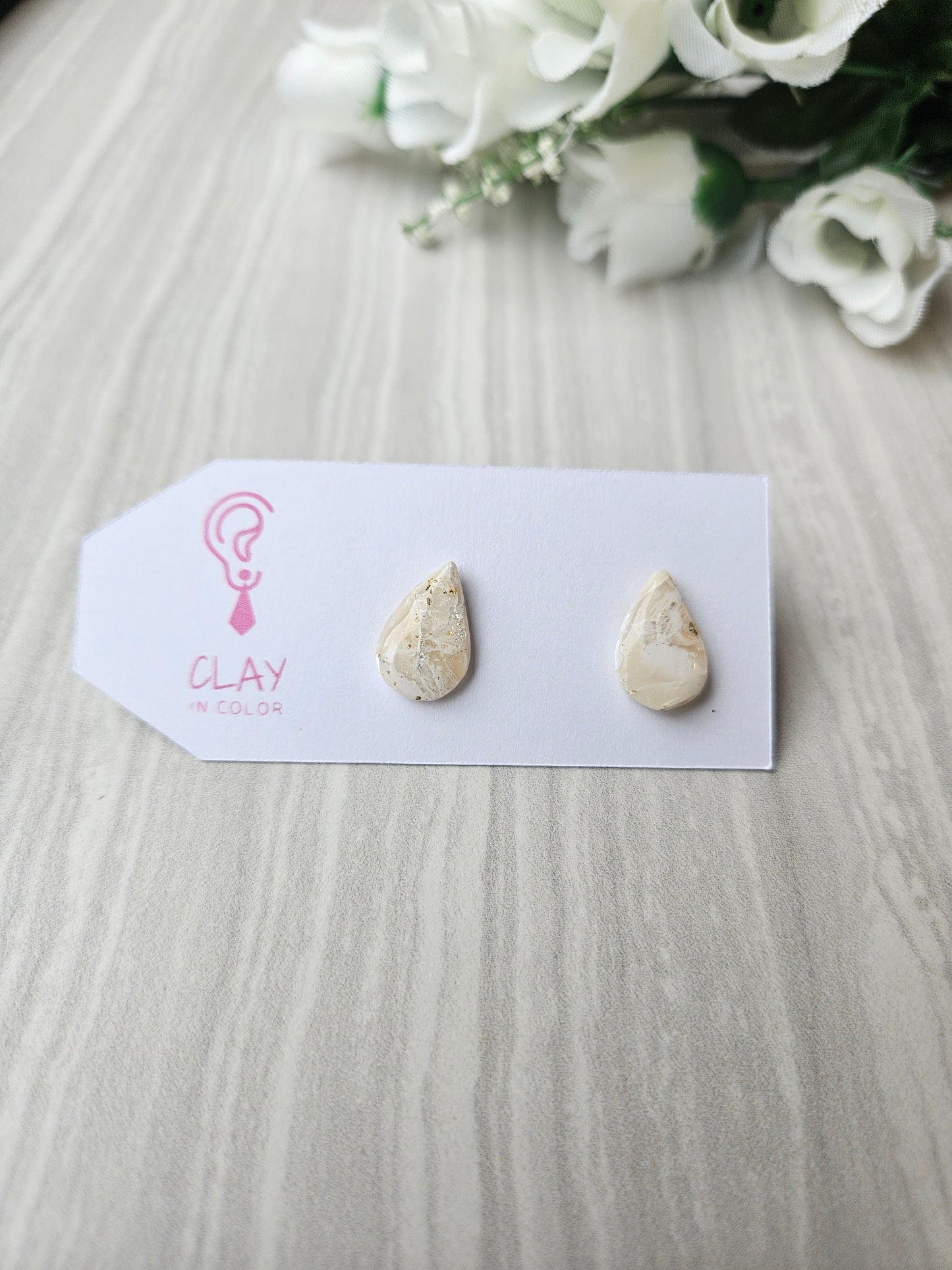 White Marble Teardrop Studs