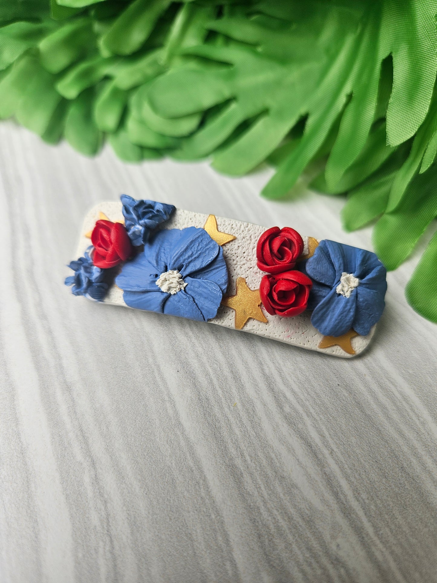 Vintage Patriotic Floral Barrette-Large